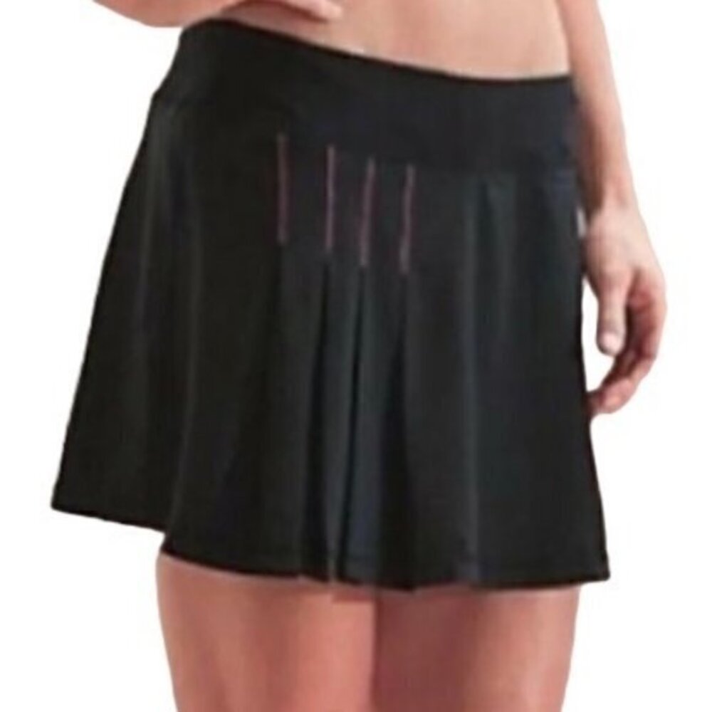 Athleta Second Wind Mini Pleated Tennis Skort/Skirt w/ Hidden Shorts M Black